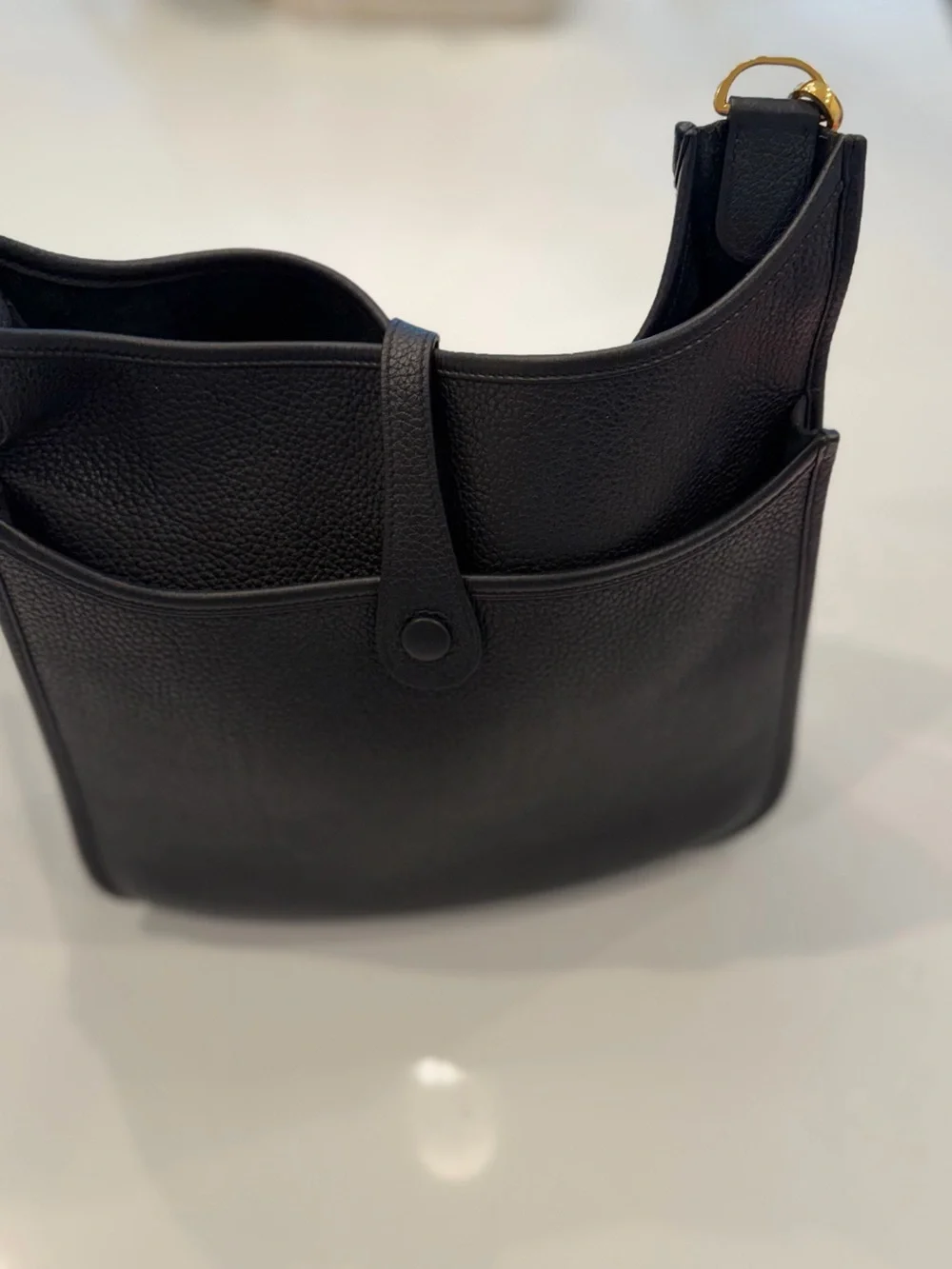 Hermes Black Perforated Evelyne Messenger Bag with Gold Hardware